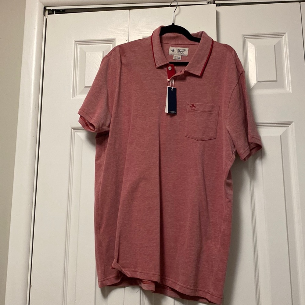 Penguin XL Mens Red/Pink Polo